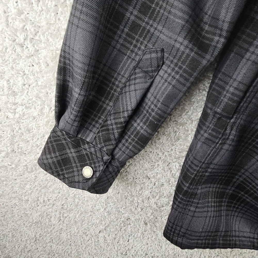 Dickies Hooded Jacket Gray Plaid Fleece Lined Flannel Hooded Snap Mens Medium